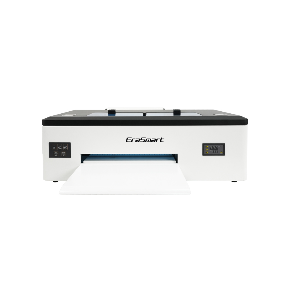 Continuous roll DTF printer workflow and powder shaker synchronization
